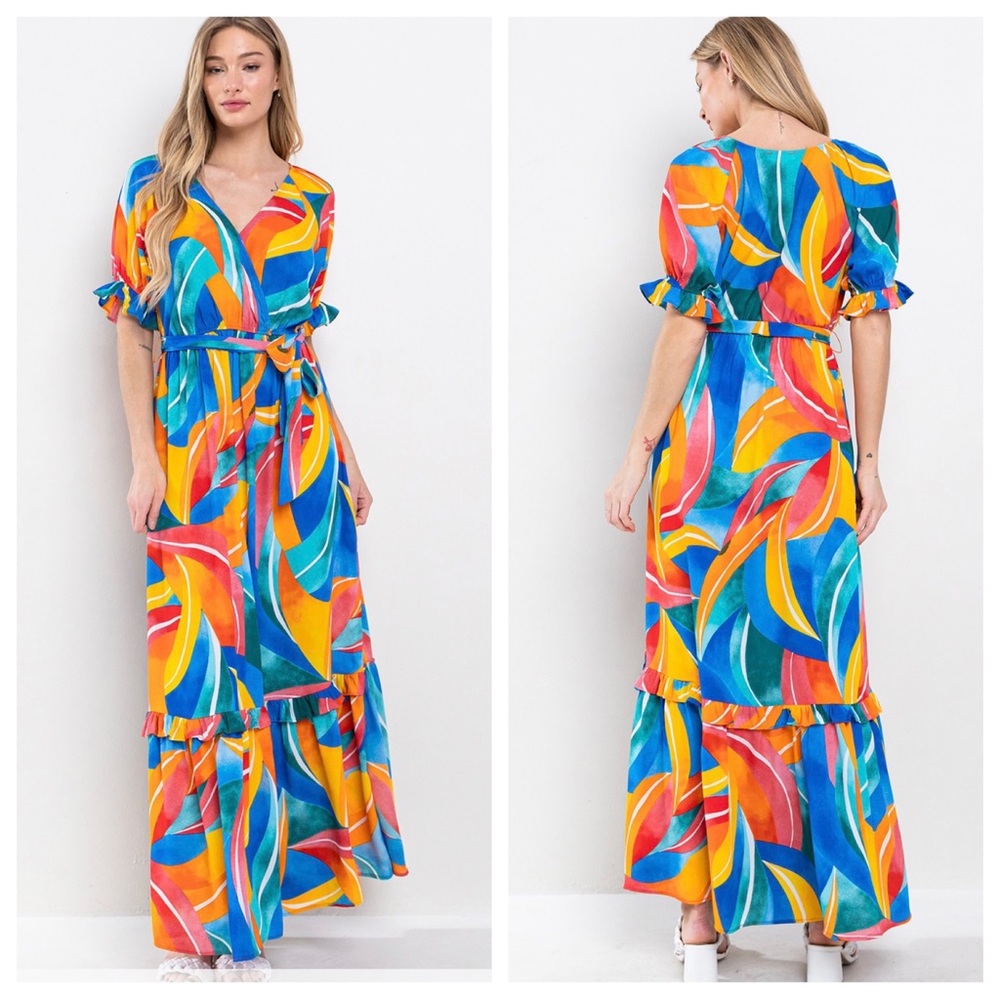 04 Fabulous Multi Color Print Tiered Maxi Dress - Picture 3 of 4